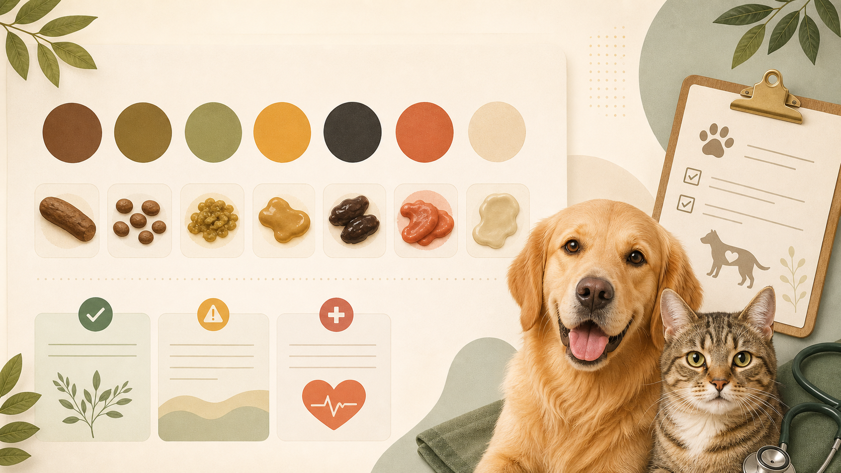 Generated visual context for Brown, hard pebbles dog stool, including pet stool color guidance and vet-prep notes.